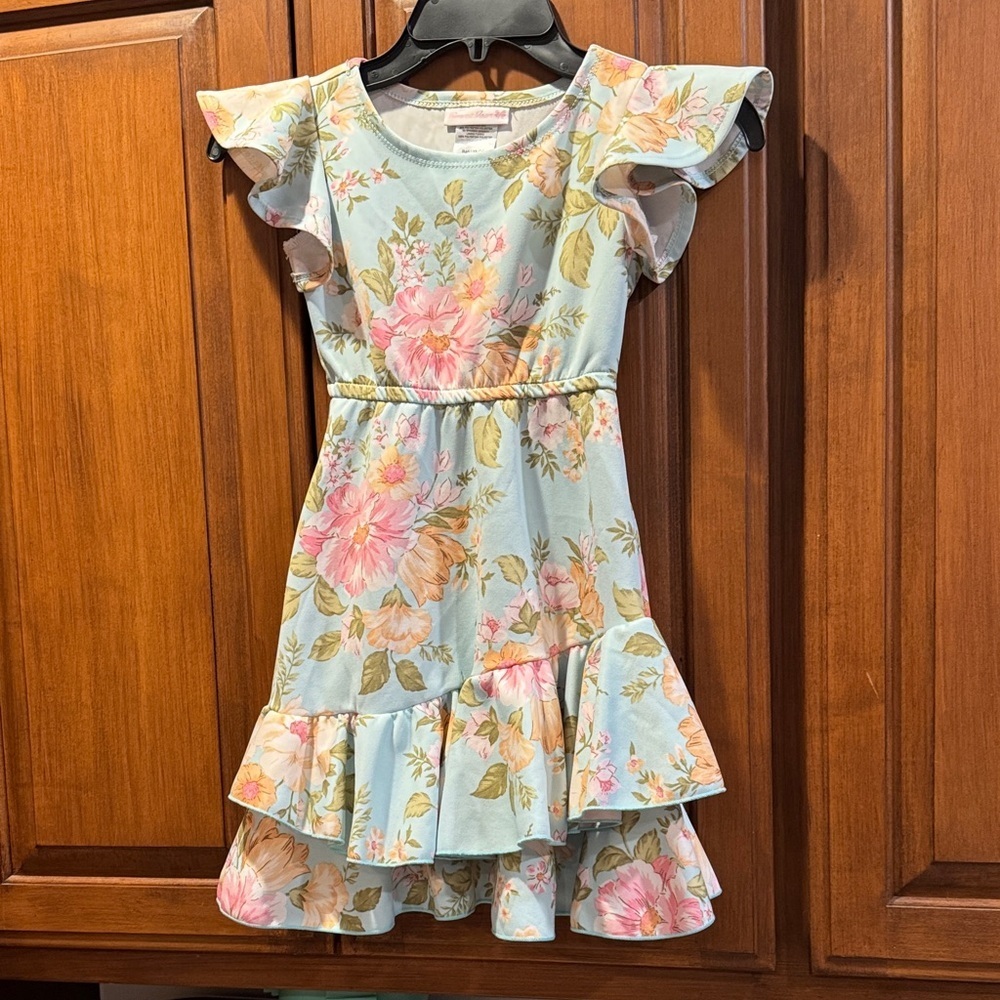 Bonnie Jean Blue Floral Ruffle Dress